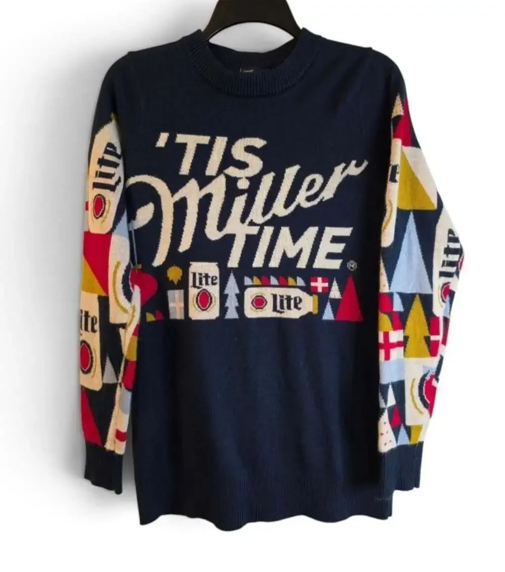 Miller Lite 'Tis Miller Time Ugly Christmas Holiday Sweater Small